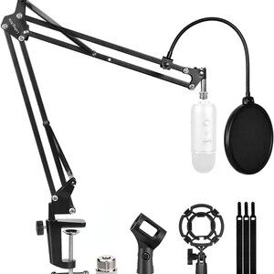 Microphone Stand for Blue Yeti, Boom Arm Scissor Mic Stand with Windscreen